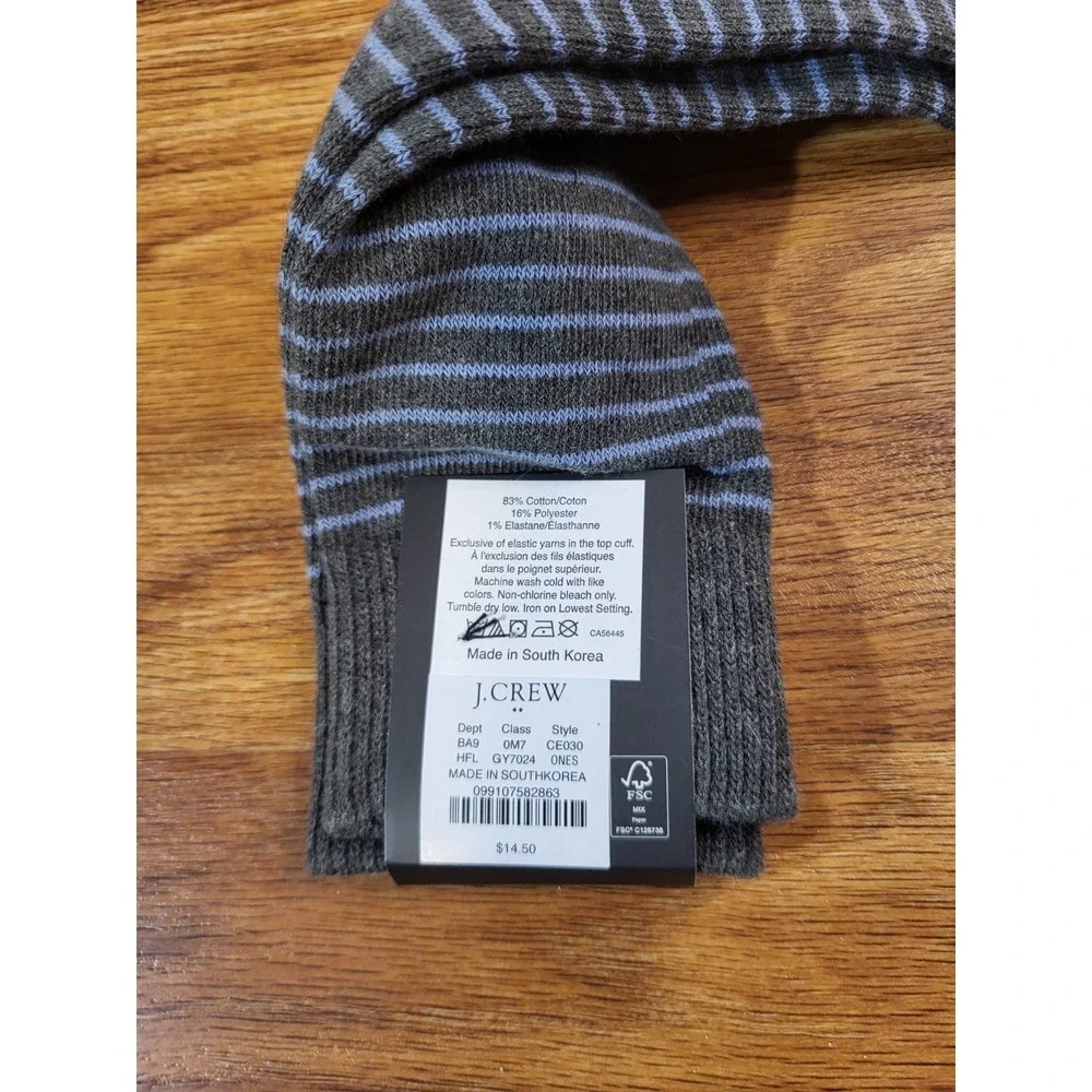 J Crew Mens OSFA Gray & Blue Stripe Socks